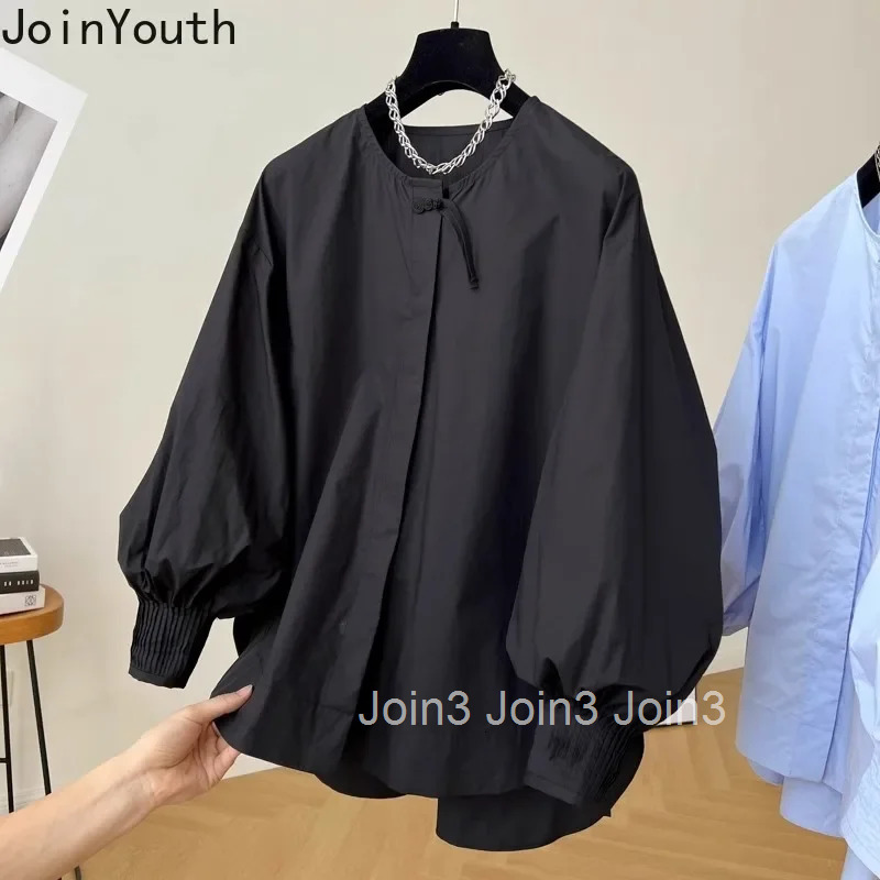 Vintage Women Shirts O-neck Lantern Sleeve Blouses Chinese Style Cotton Tops Loose White Blouse 2025 Blusas Mujer De Moda 63c523