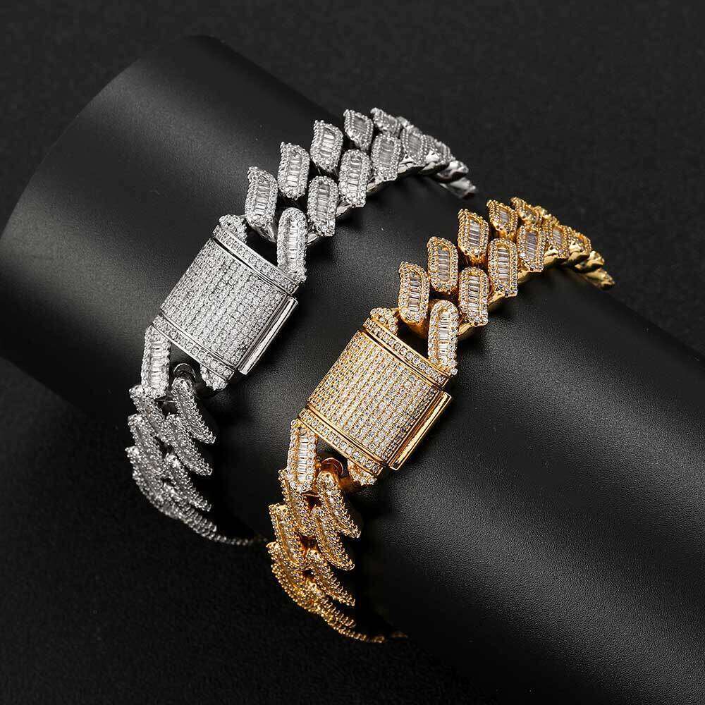 Zircon 15mm Miami Lock Buckle Thorn Cuban Chain Hip Hop Men's Bracelet 4f2a