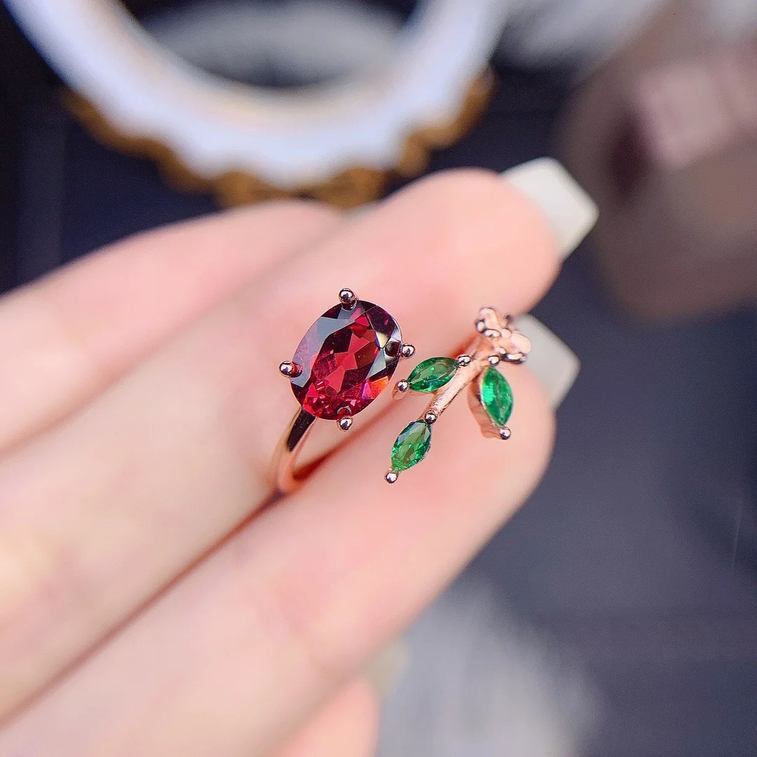 FS Inlay 6*8mm Natural Garnet Ring for Women S925 Sterling Silver Fine Fashion Charm Weddings Jewelry MeiBaPJ With Certificate 250617