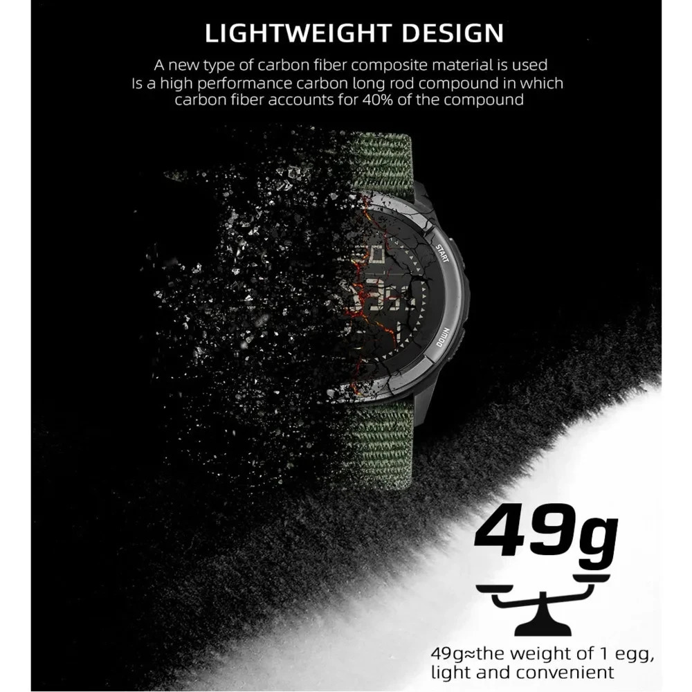 NORTH EDGE Watch for Men ALPS 45MM Outdoor Sports Swimming Metronome Compass Waterproof Carbon Fiber Case Nylon Strap Men Watch 250619