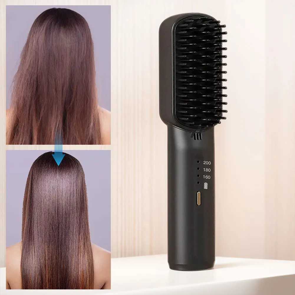 Cordless Hair Straightener Brush Rechargeable Hair Straightening Comb Anti-Scald Portable Straightening Brush for All Hair TypesXJ250621
