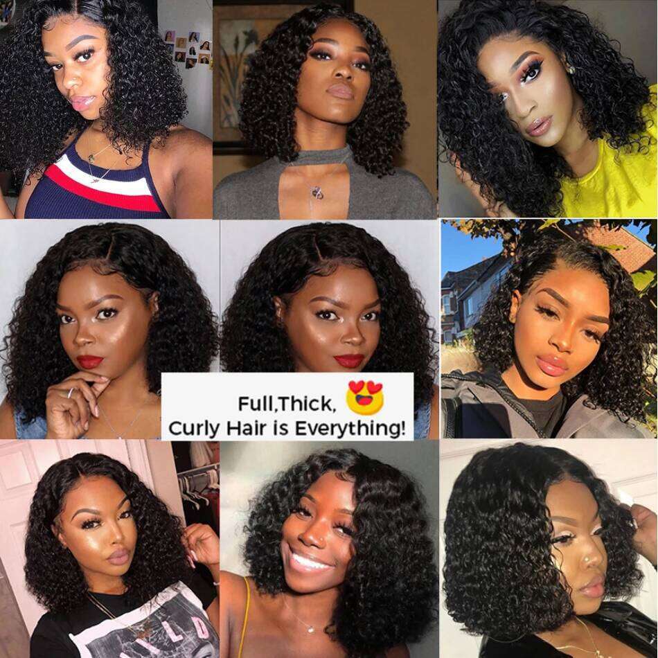 Short Bob Kinky Front Human Hair Wigs Cheap Black Deep Wave Curly Lace Frontal Wig For Women Wholesale