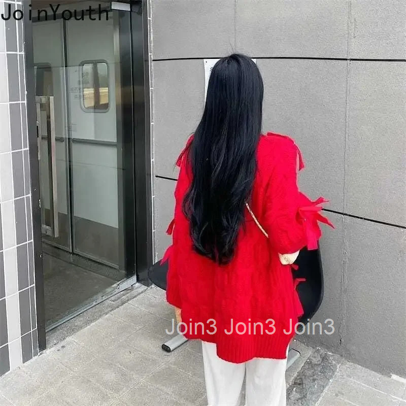 2025 Women Clothing Knitting Pullvoers 3D Bow Korean Juper Pull Femme Casual Fashion Oversized Sweater Tops Knit Sueter Mujer