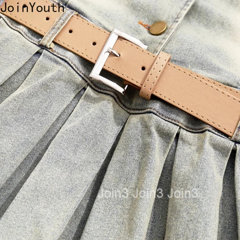 Y2k Pleated Dresses for Women Single Breasted Sleeveless Tunic Robe Femme Sexy Summer Denim Mini Dress 2025 Vestidos De Mujer