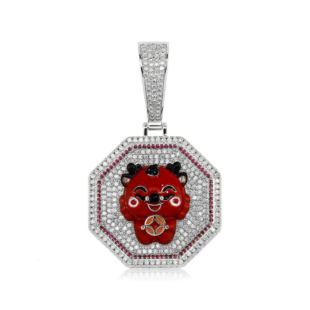 National Trend Hip-Hop Year Dragon Tiger Necklace Full Zircon Oil Painting Mini Zodiac Pendant Gold Jewelry