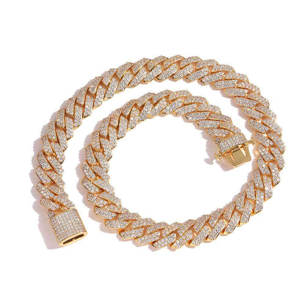 Hip Hop Jewelry 15mm Elastic Buckle Double Row Zircon Dia Cuban Chain Men's Necklace 9a9f