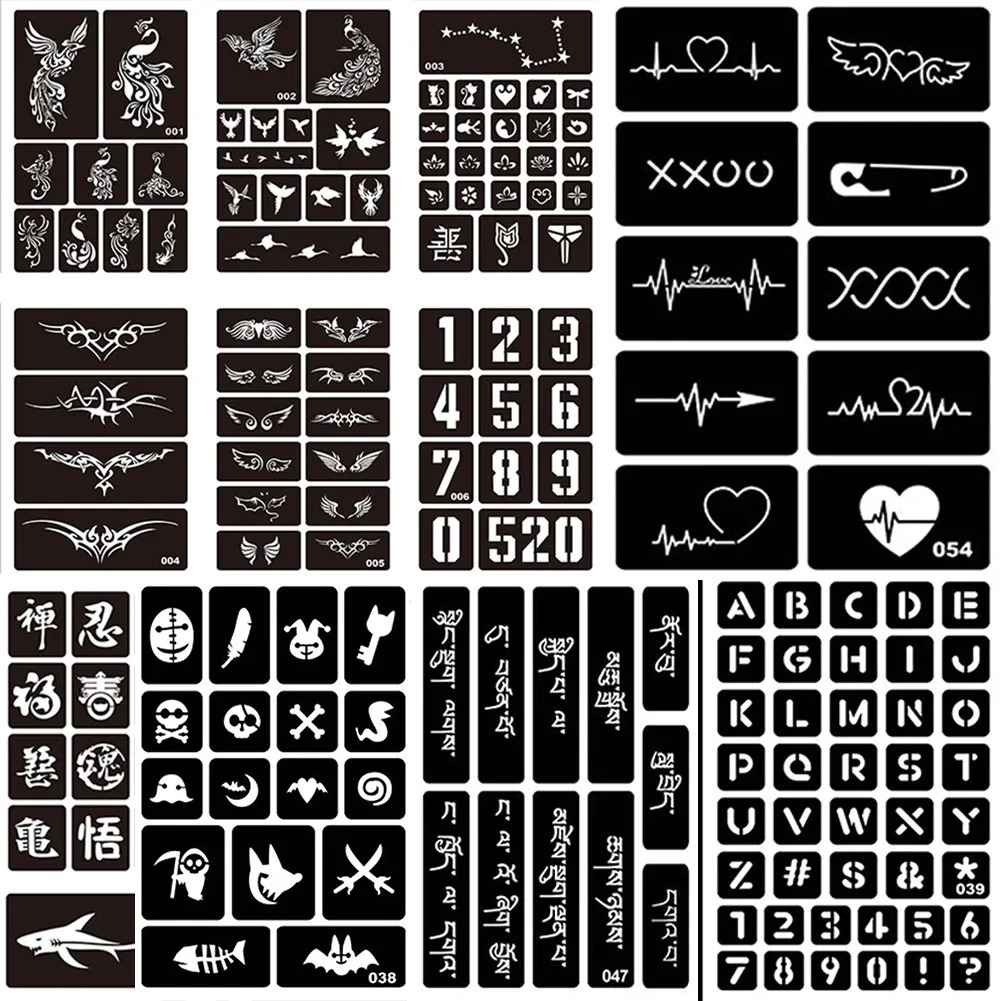 Tattoo Stencil Multiple Styles Reusable Hollow Tattoo Stencil Body Art Paste Drawing Airbrush Glitter Tattoo Template 250619