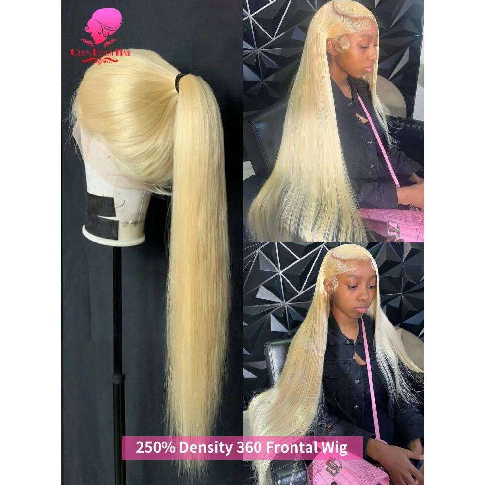 38 Inches 250 Density 360 Straight Frontal Wig 13x4 13x6 Blonde 613 Lace Front Human Hair Wigs For Women