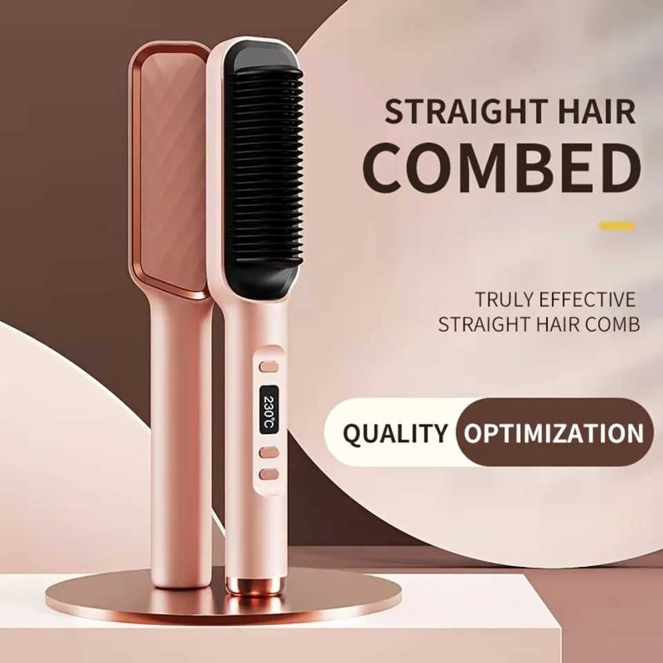 Experience Salon Quality Sleek Versatile 2-in-1 Ceramic Hair Styler - Curl Straighten with One Hot Comb Anti-Scald PowerXJ250621