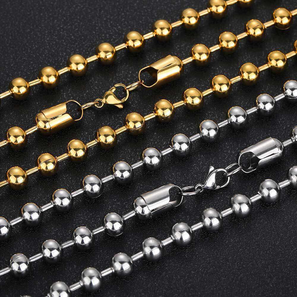 8mm Glass Round Bead Chain Stainless Trendy Hip Hop Titanium Steel Jewelry Men's Necklace 36be