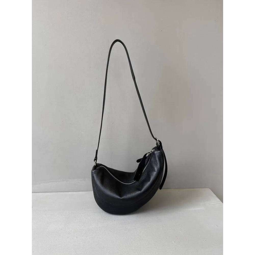 Women Half Moon Versatile Splicing Together Cowhide Genuine Leather Casual Shoulder Fashion Underarm Handbag Crossbody Bag
