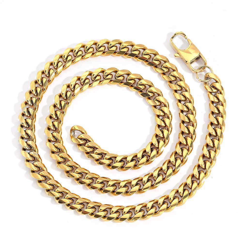 Hip Hop Men's Stainless with Denim Buckle, Round Polished Dense Titanium Steel Cuban Chain, Unique Necklace 07f3