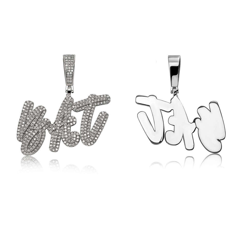 Jin Ao Man Zircon Cursive Alphabet Hip-Hop Pendant Necklace 26 English Letters Free Combination Unisex Trendy Accessories