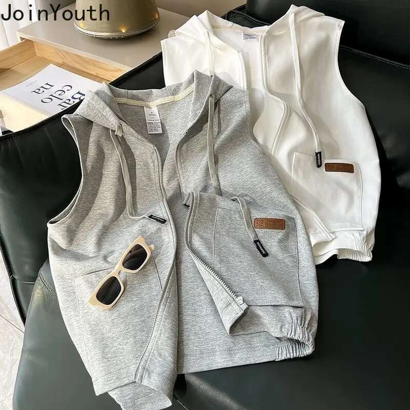 Korean Streetwear Hoodies for Women 2025 Ropa Mujer Hooded Sleeveless Oversized Vest Y2k Tops Casual Zipper Fashion Sweatshirts