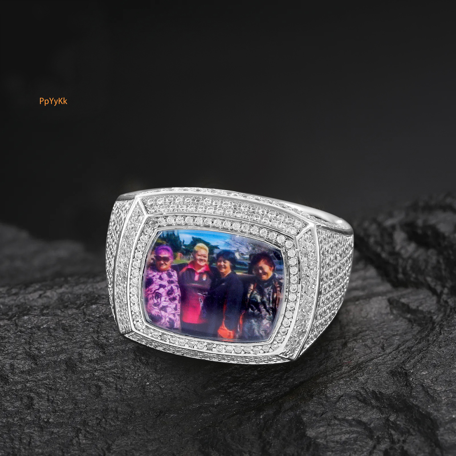 New Arrival Creative Personalized DIY Photo Cube Ring Hip Hop Cool Men's Copper Inlaid Diamond High-End Finger Ring