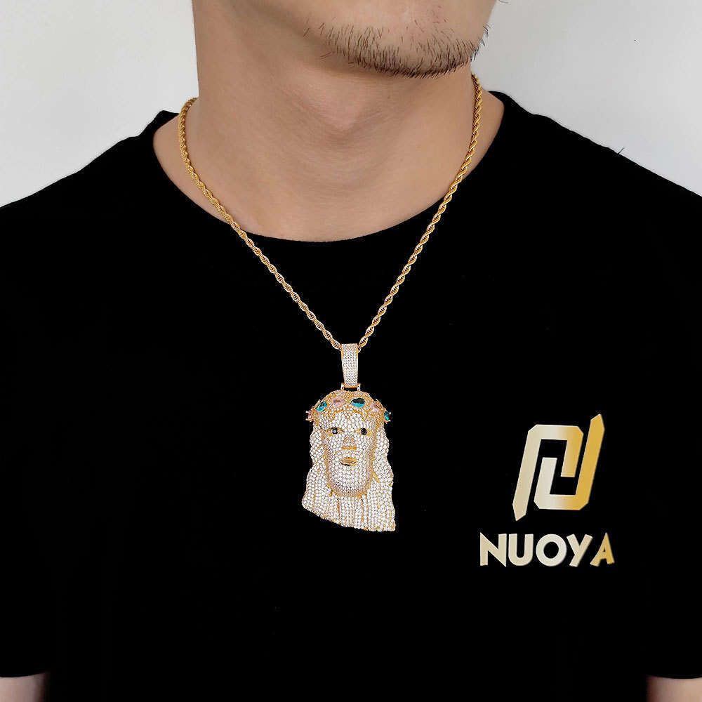 Hip Hop Avatar Trendy Brand Personality Exaggerated Copper Inlaid Zircon Men's Pendant Necklace 81b6
