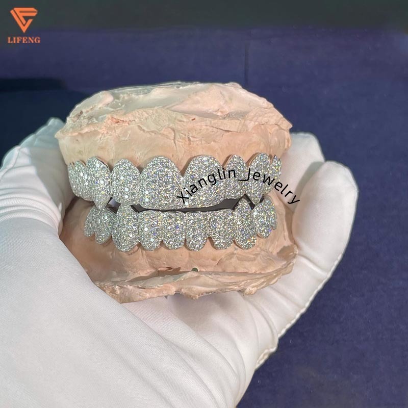 MSA-507 Custom 10k 14K 18k Gold 925 Silver Grillz Iced Out Moissanite Diamond Grillz Teeth