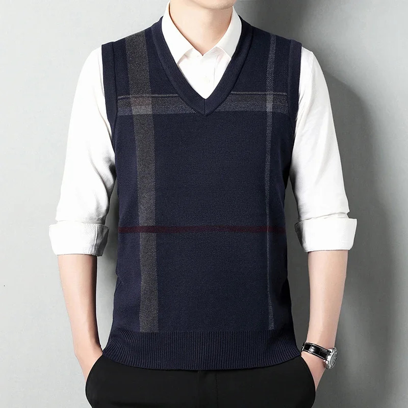 Mens Thickened Casual Sweater Tank Top Autumn and Winter Warm Vneck y250618