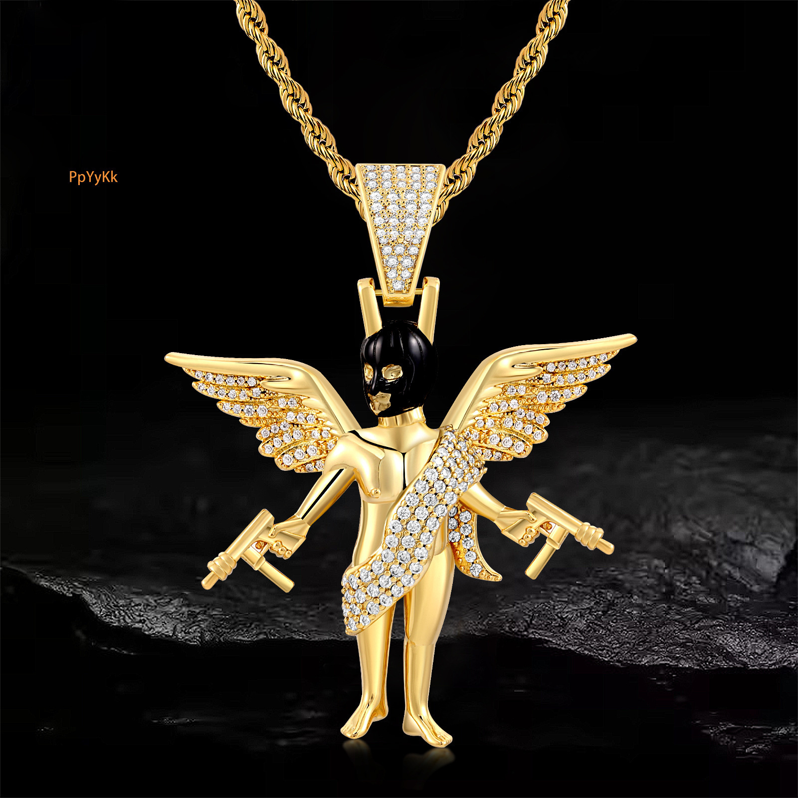 Luxury Moissanite Cupid Bow Arrow Hip Hop Pendant Copper Diamond Inlaid Trendy Cool Angel Statement Necklace Pass the diamond tester