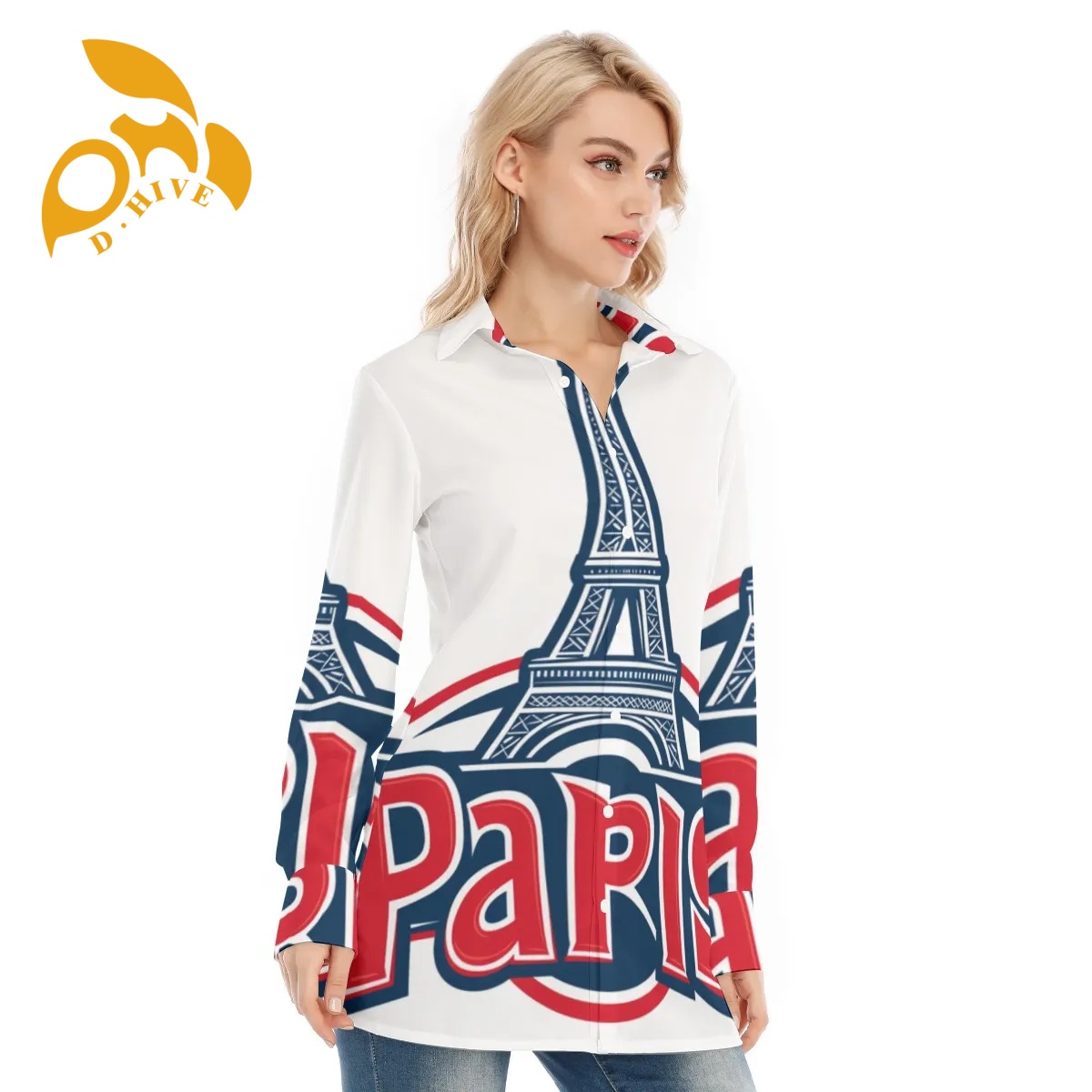Free shipping Customer customization All-Over Print Women's Long Shirt Design fashion Show off one's figure sexy Breathable