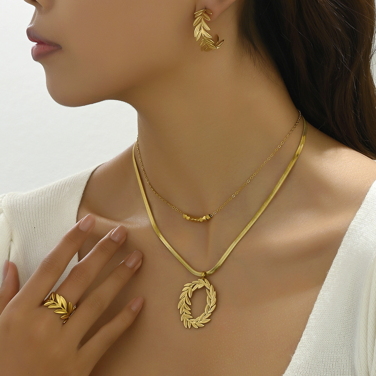 Pastoral Style Version Korean Jewelry Set For Women Personalized Wheat Spike Necklace Ring Accessories Earrings