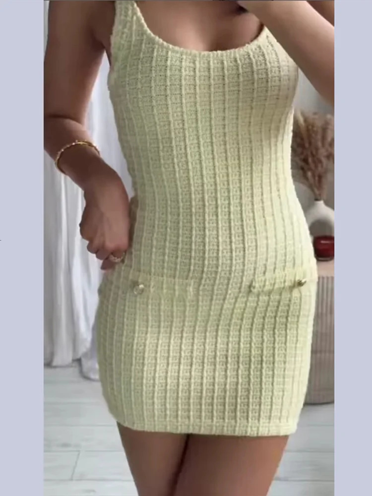 Elegant Knitted Mini Dresse Chic Slim Square Collar Backless Sleeveless Female Beach Vestidos 2025 Summer Solid Lady Robe 250616