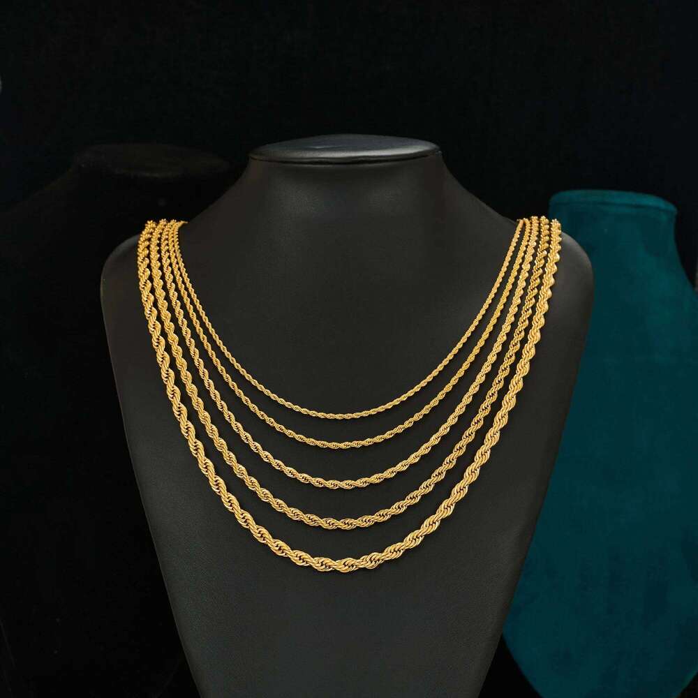 2/3/4/5/6mm Stainless Steel Twisted Rope Chain Necklace for Men Women Gold Color Plated Neck Chains Choker Metal Jewelry Gift Good quality