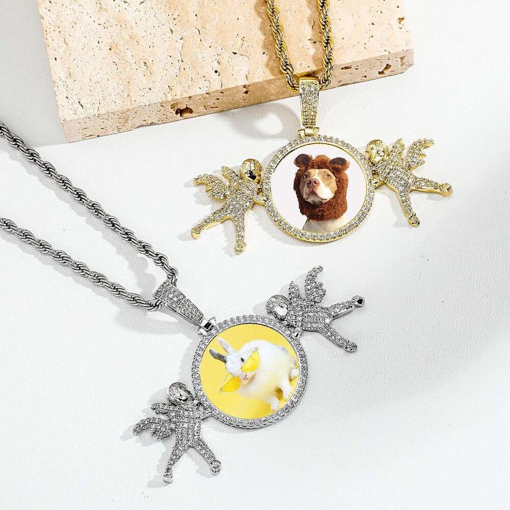 Jin Ao 2023 New Full Dia Angel Photo Frame Pendant DIY Hip-Hop Necklace