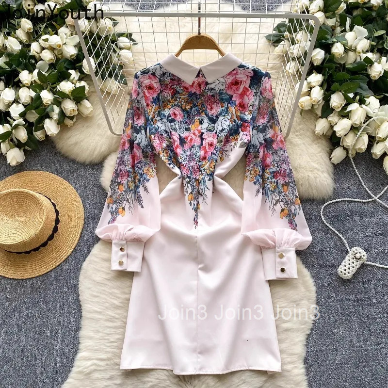 Floral Vintage Dresses Women Clothing 2025 Vestidos De Mujer Long Sleeve A-line Elegant Robe Femme High Waist Korean Chic Dress