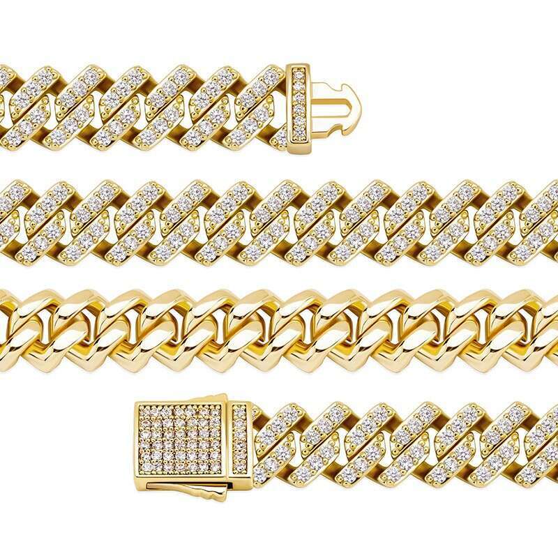 8MM Dia-Shaped Cuban Chain Necklace Full Dia Inlaid Zircon Spring Clasp Hip-Hop Unisex Trendy Jewelry