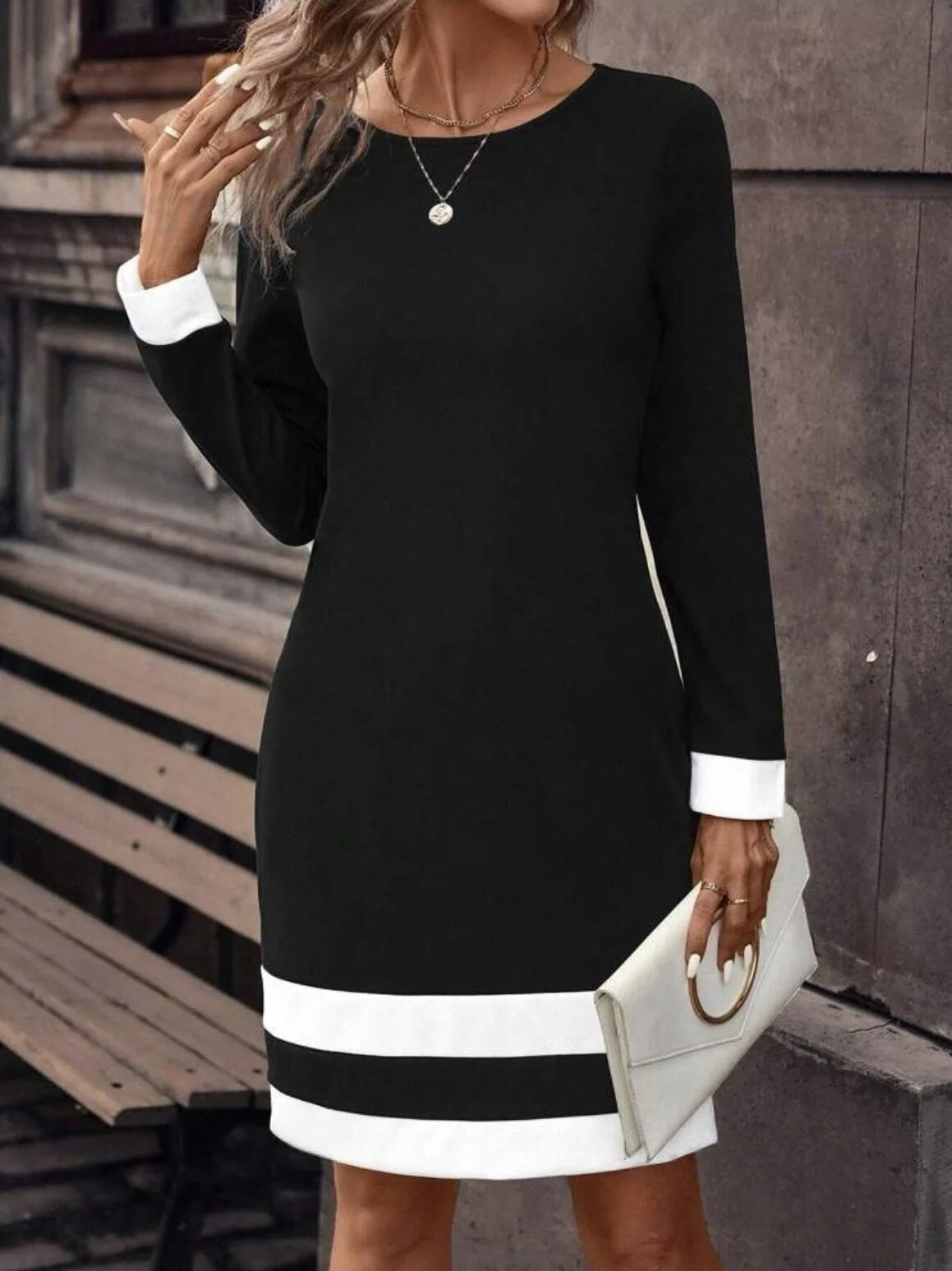 clashing polka collar knit bottomed waistline for autumn and winter longsleeved thin top slim dress 250616