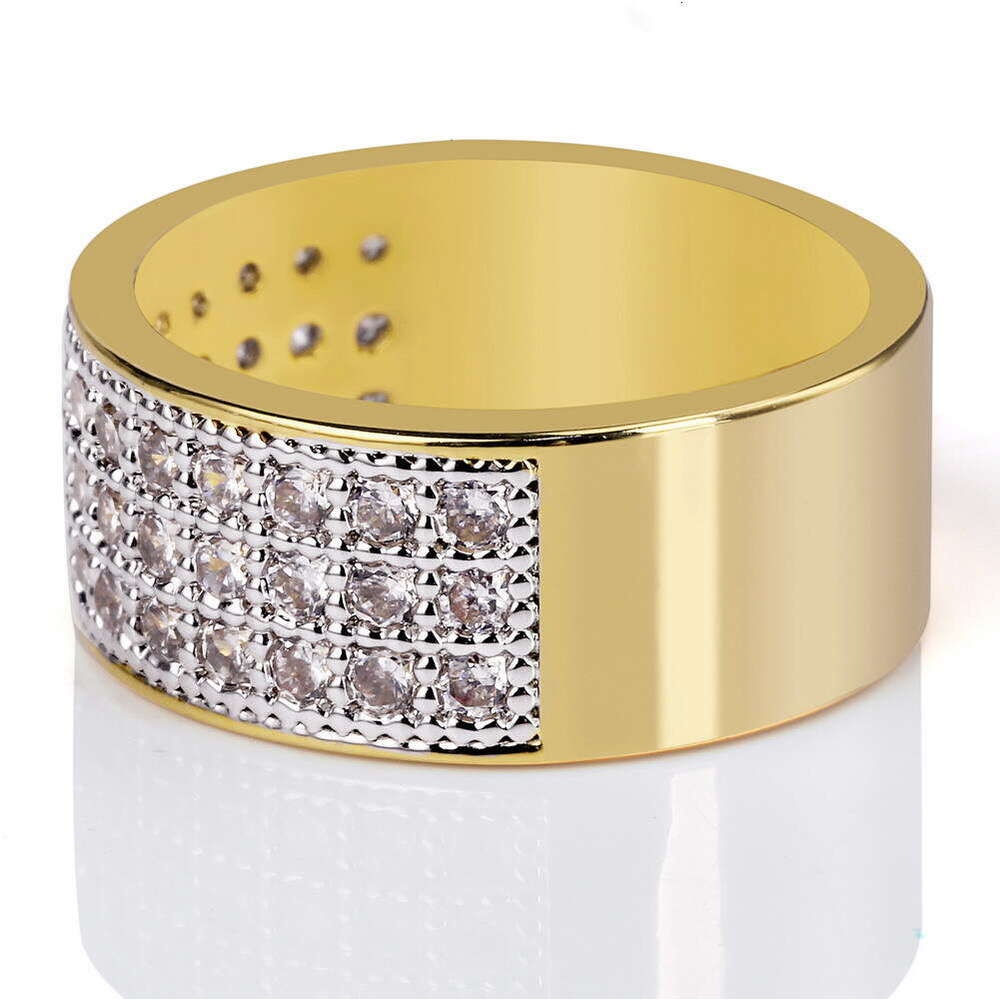 Half-Sided Gold-Plated Zircon Inlaid Round New Hip-Hop Trendy Jewelry Live Streaming Same Style Ring
