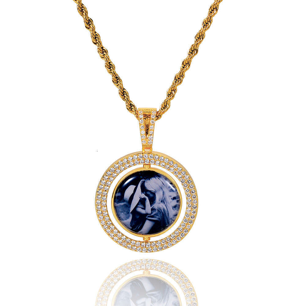 Hip Hop Frame DIY Creative Rotatable Hollow Double-Sided Round Photo Pendant Jewelry Trendy Brand 35d9