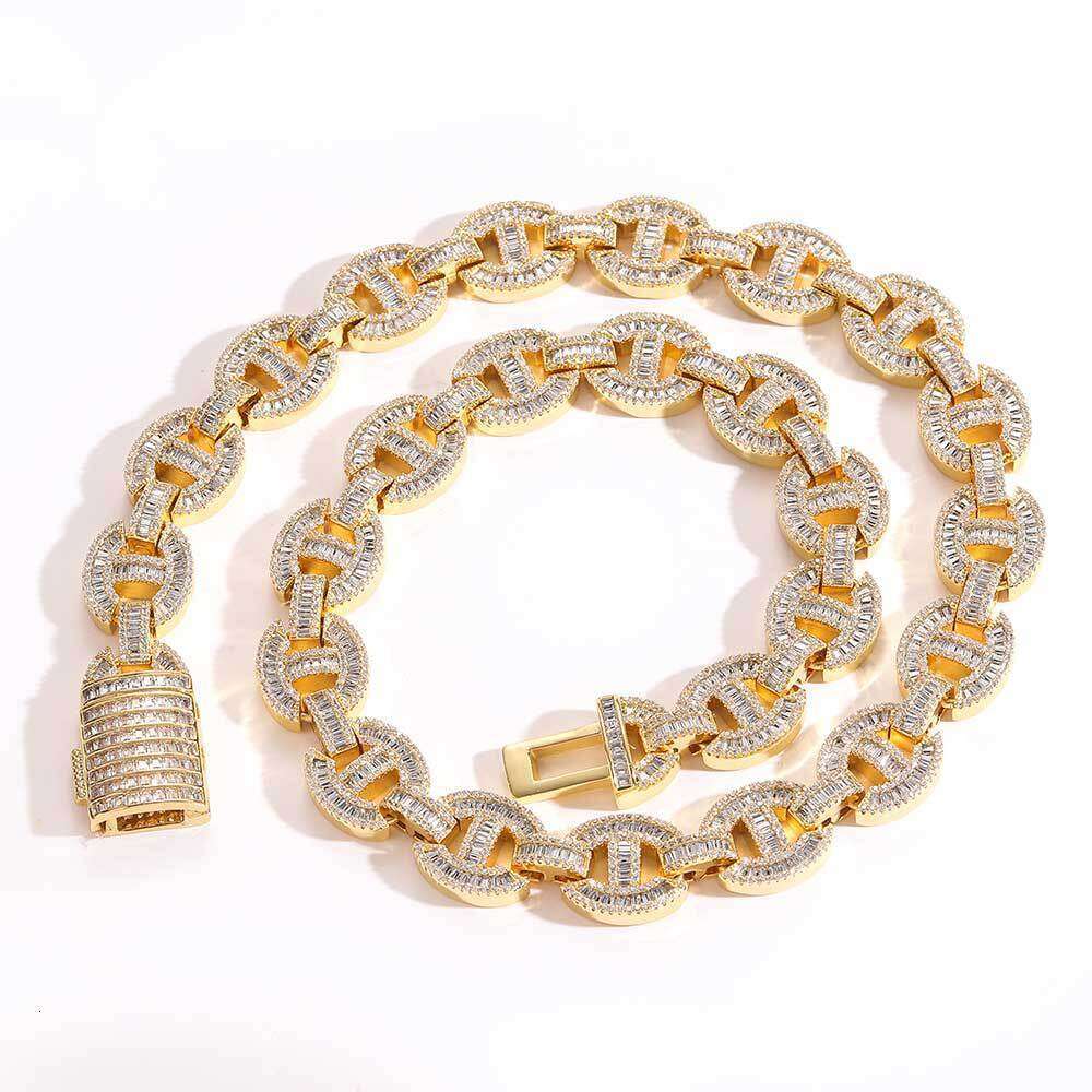 Hip Hop 16mm Flip Clasp Mixed CZ Pig Nose Cuban Chain Men's Necklace b58c