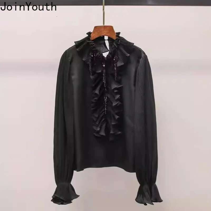 2025 Blusas Mujer De Moda Flare Sleeve White Blouses for Women Ruffles Sweet Shirts Temperament Tops Chic Loose Korean Blouse