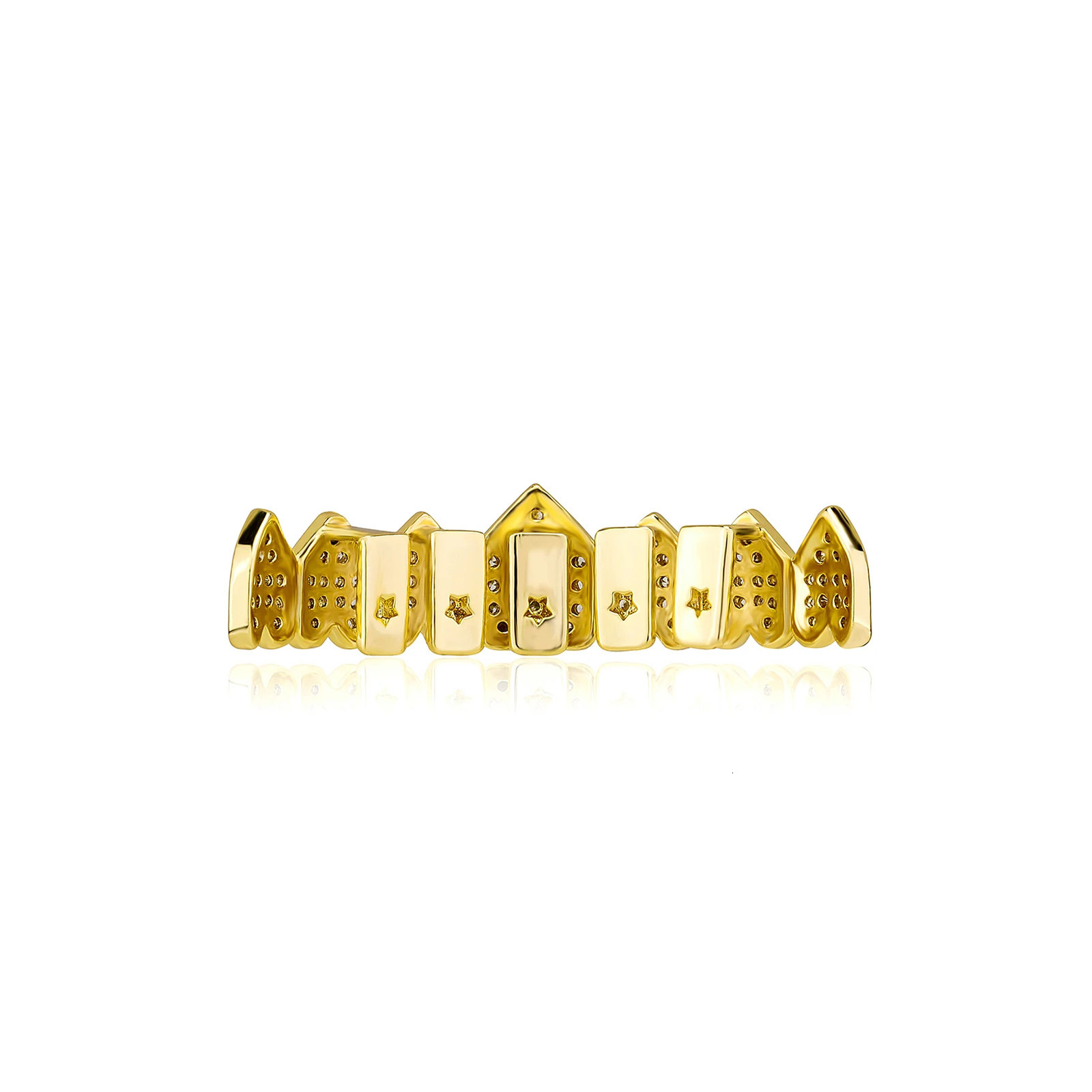 GUCY Hip Hop Teeth Set For Unisex Top Bottom Mouth Grills Shiny CZ Fashion Jewelry Gift 250613