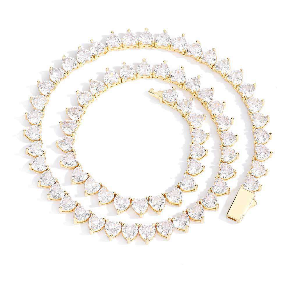 6mm Spring Buckle Heart Zircon Tennis Chain Hip-Hop Men's Necklace Trendy Brand Personality Bracelet Accessories b9b3