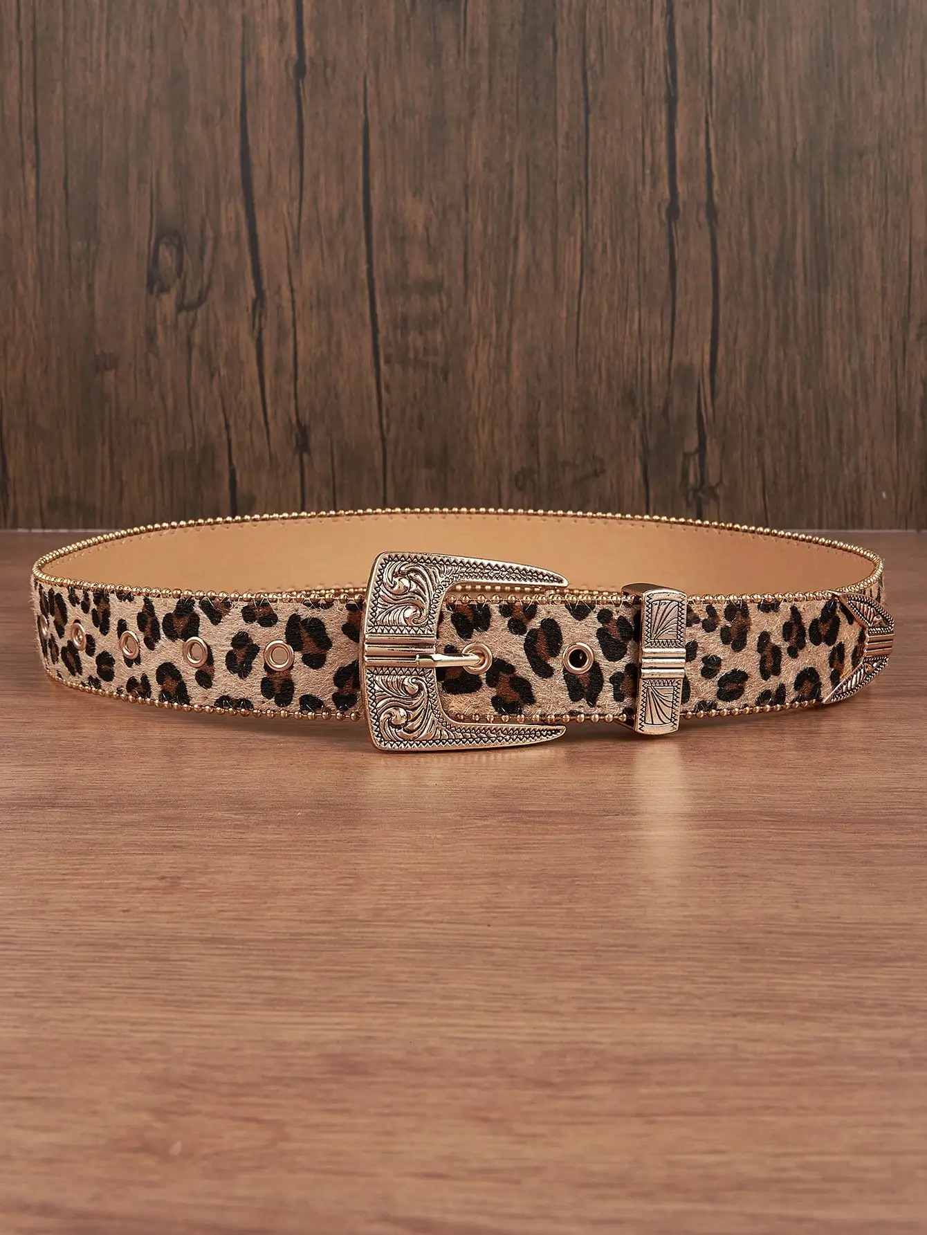 1pc Men Leopard Vintage Engraved Metal Buckle Pearl Edged Jeans Belt Versatile For Casual Wear Halloween 250617