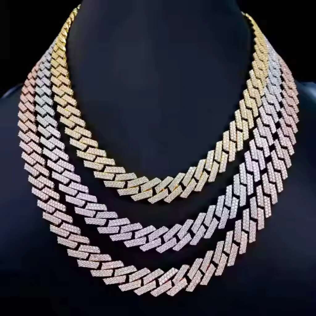 Hot Sale Cubana Hop Jewelry 6-20mm 925 Sterling Silver VVS Moissanite Iced Out Cuban Link Chain Necklace for Men