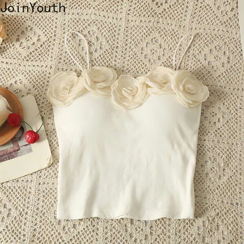 Crop Tops Women Clothes 3D Floral Sexy Tanks Fashion Summer Vest Y2k Tops Sleeveless Tunic Backless Korean Camis 2025 Ropa Mujer