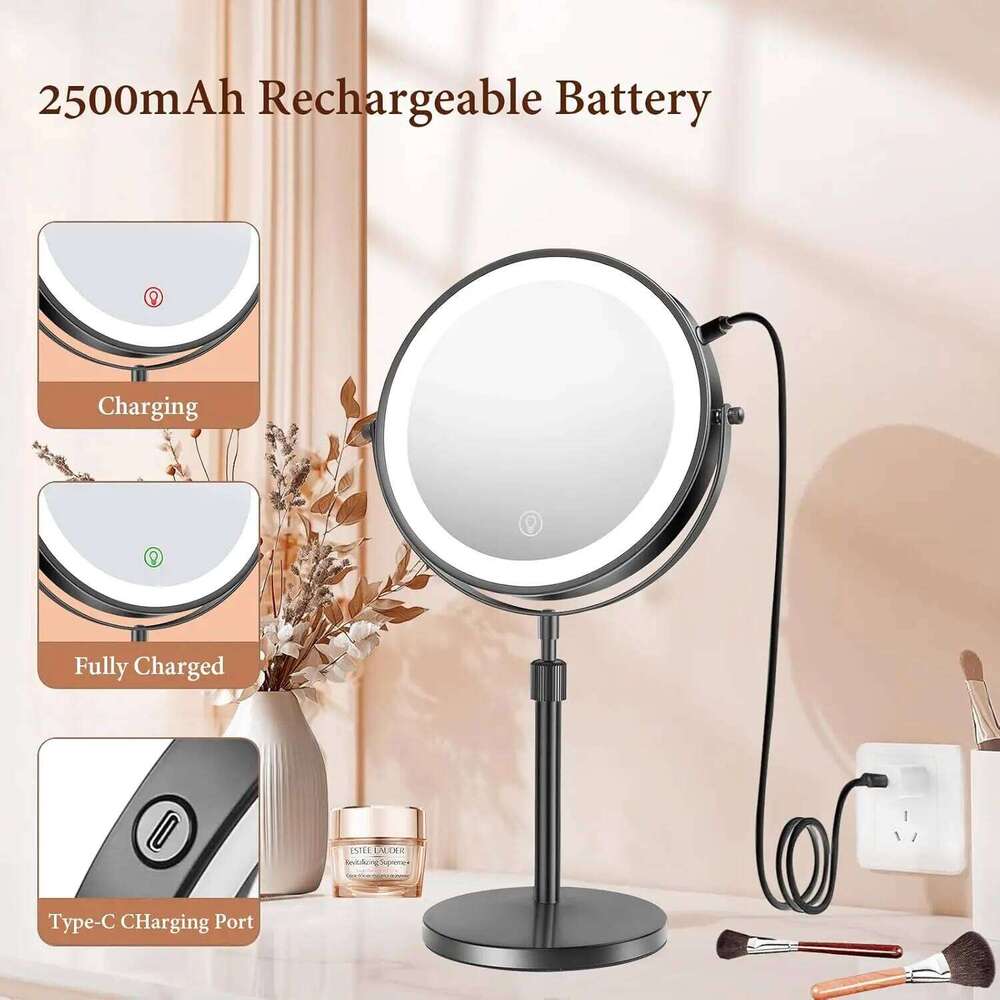 3 IN 1 Lighted Makeup Mirror 8 Inch 1X/10X Magnifying LED Vanity Mirror,3 Color Lights,Adjustable Brighess.Gifts For Women
