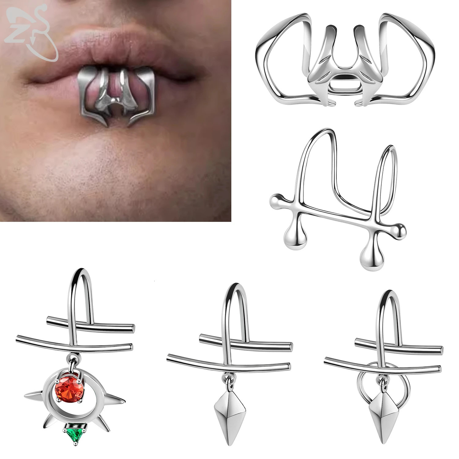 ZS 1 Piece Cyberpunk Style Stainless Steel Lip Labret Piercing Faux Lips Clip Y2k Punk Non-Piercing Body Piercing Jewelry 250617