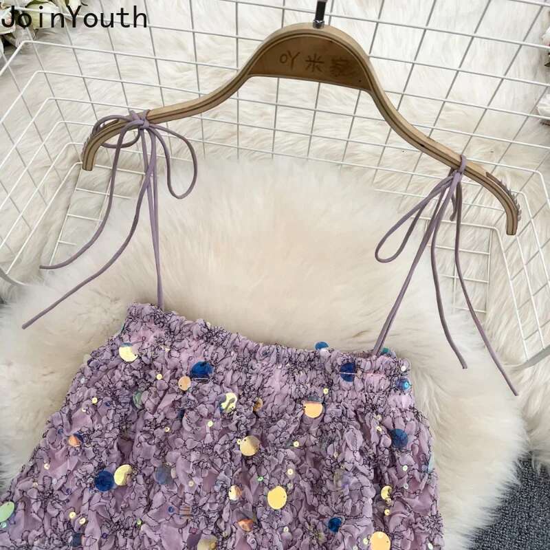 Sexy Crop Tops 2025 Women Clothing Sequin Suspender Vest Female Backless Summer Y2k Top Korean Tanks Fashion Camis Ropa Mujer