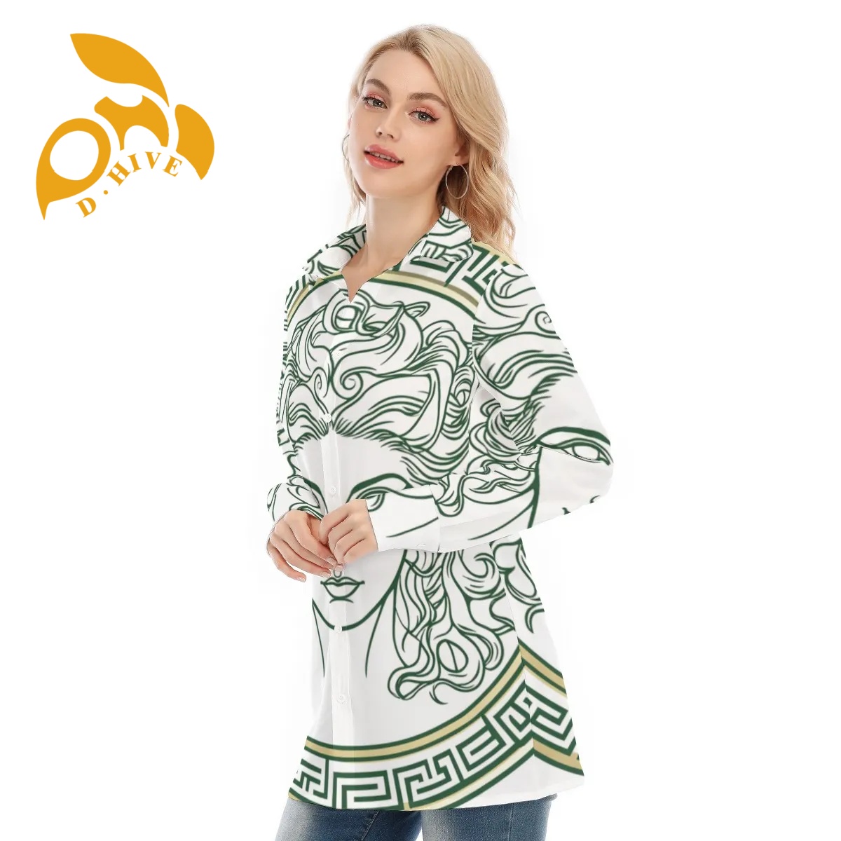 Free shipping Customer customization All-Over Print Women's Long Shirt Design fashion Show off one's figure sexy Breathable