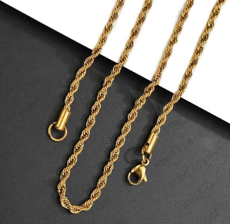 3mm Cuban Rope Chain Stainless Steel ical Mens Women Chains Around The Neck Gold Sier Color Necklace Good quality