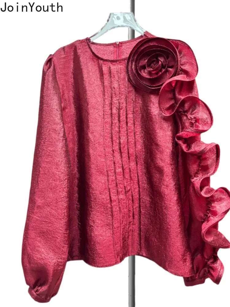 Blusas De Mujer Blouse for Women Temperament 3D Floral Long Sleeve Shirts O-neck Loose Tops Loose Vintage Summer Blouses 63c632