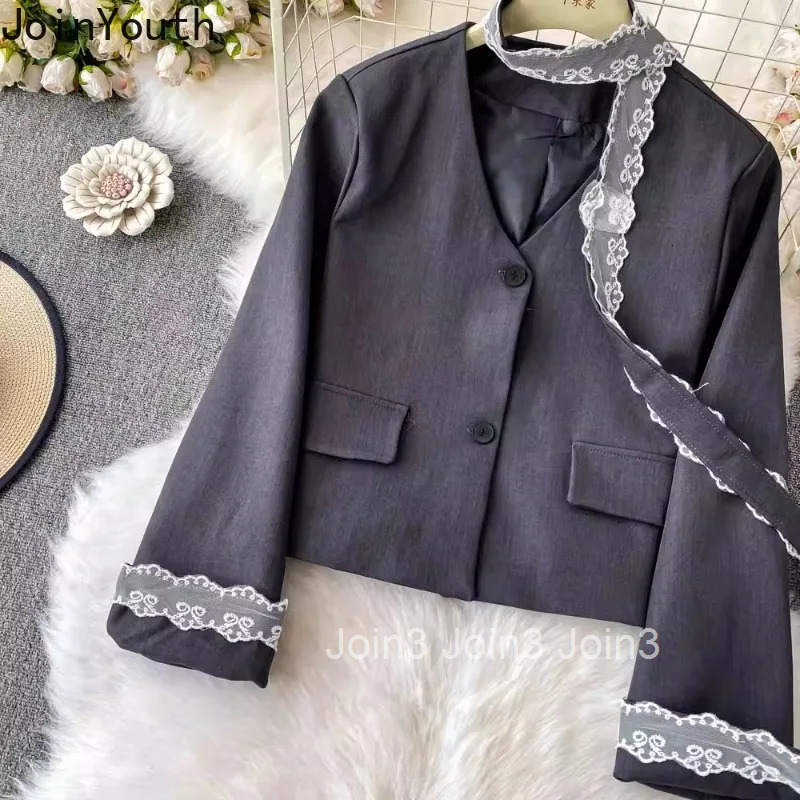 Temperament Two Piece Sets 2025 Womens Clothing V-neck Patchwork Lace Jackets High Waist A-line Pleated Mini Outfits Chic Suit