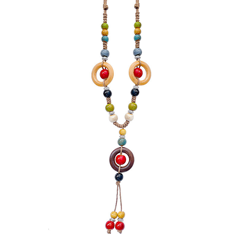 Druzy jewelry Bohemian Style Ceramic Necklace for Women Elegant Zen Long Sweater Chain Exotic Ethnic Style Accessory