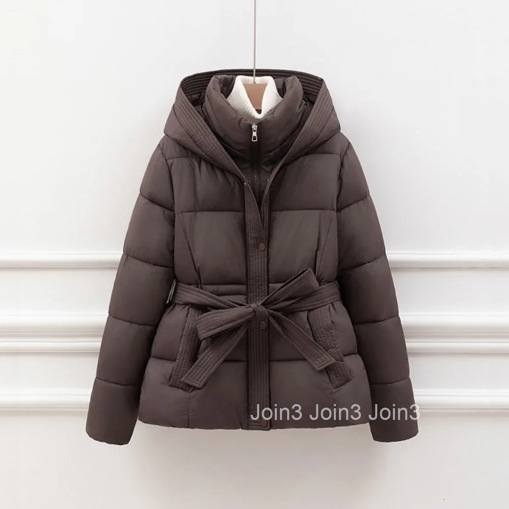 Winter Parkas New Moda Thicked Warm Women Clothing Slim Waist Lace Up Solid Elegant Jackets Tops Casual Vintage Hooded Down Coat