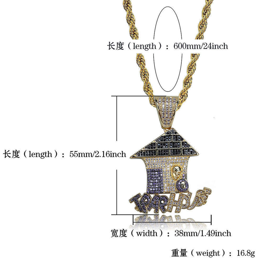 Fun Cute Cartoon Christmas House Colorful Micro Paved Zircon Pendant Unisex Hip Hop Trend Necklace